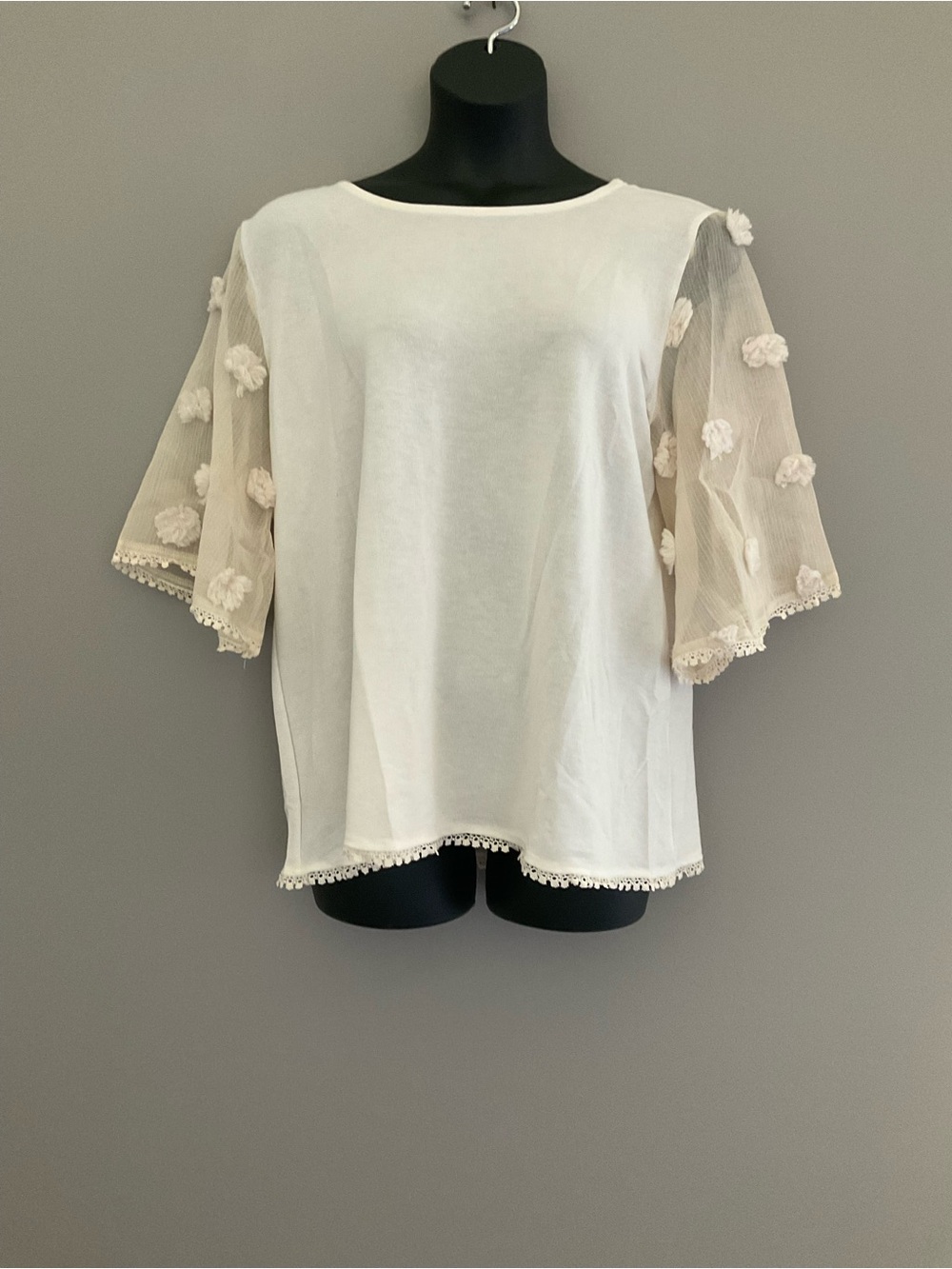 Cream Appliqué Sleeve Top